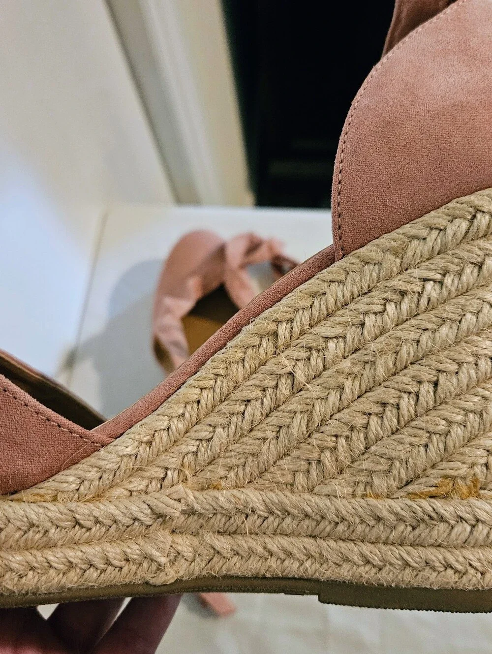Brash Escape Dusty Rose Mauve Faux Suede Espadrille Wedge Sandals Ankle Tie 7.5